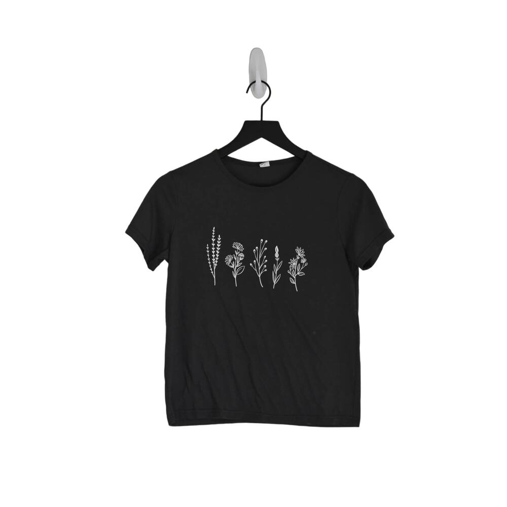 Shein Gray Plant Graphic T-Shirt Size 13-14Y